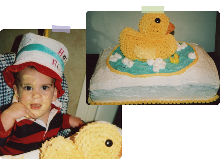 Justin with a duck cake
