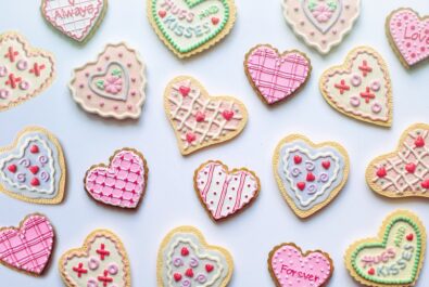 a batch of heart shaped cookies