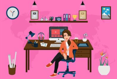 illustration of a woman at a work desk working
