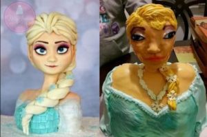 side by side comparison of custom elsa cakes