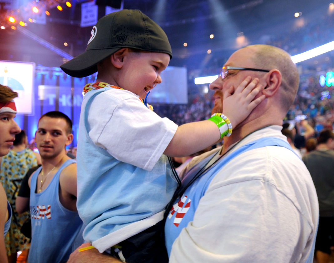Five year old Garrett Shover with dad Troy at the 2016 Dance Marathon
