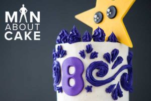 man about cake against a star cake