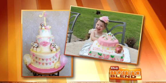 unicorn cake and a girl with a custom cake
