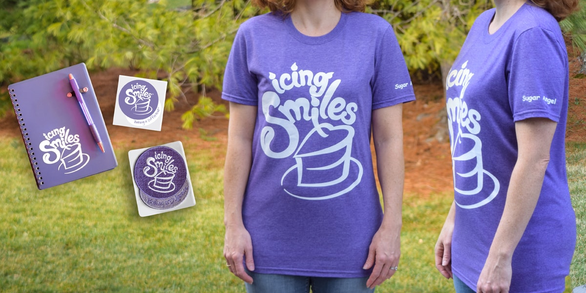 Icing Smiles shirts, notepads, and stickers